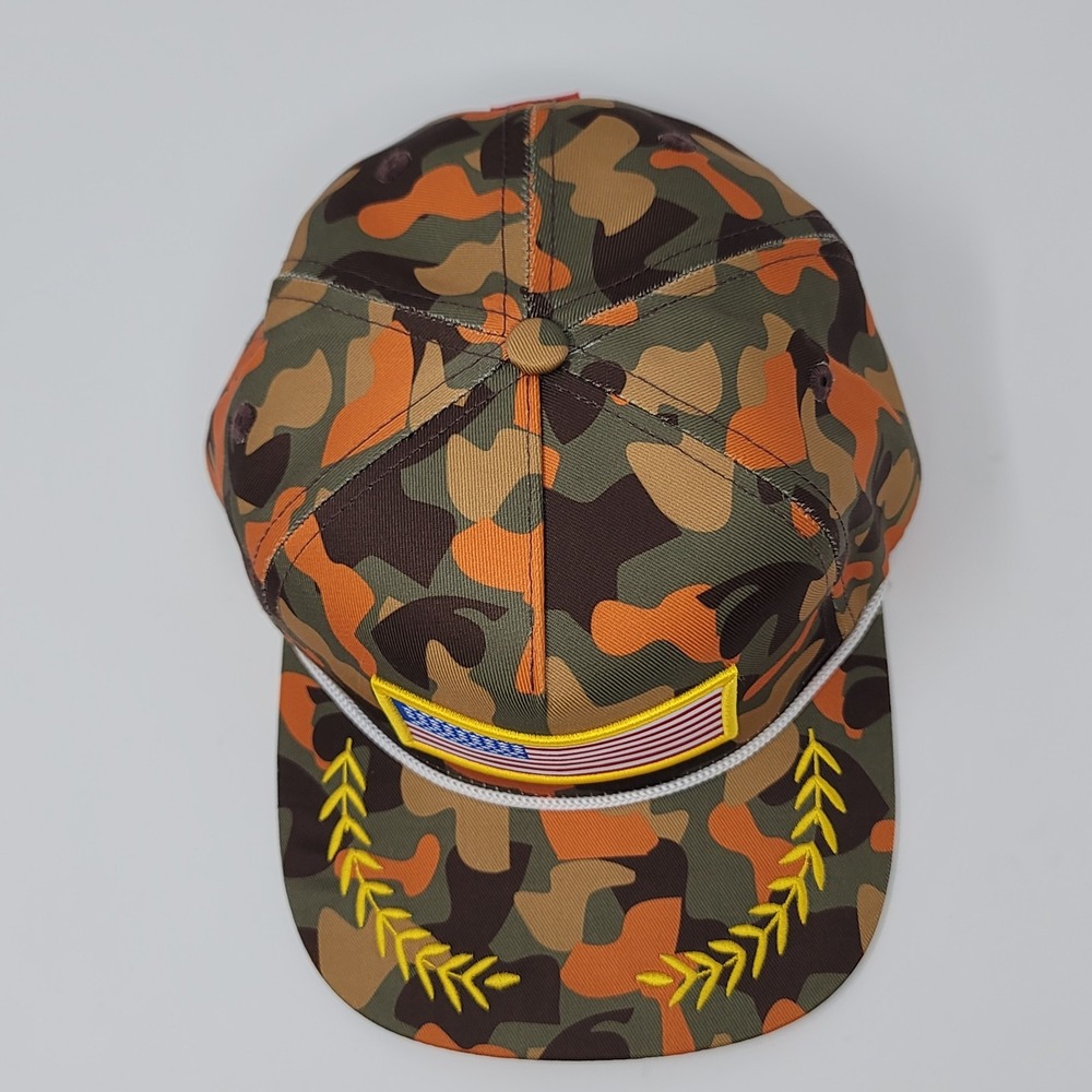 Staunch Traditional Outfitters Men's Snapback Hat Orange Camo USA Flag Patch Cap - Picture 5 of 7